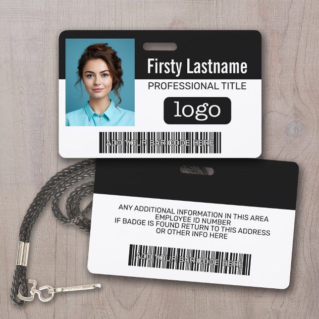 Custom Employee - Photo, Bar Code, Logo, Name Badge (Employee ID Badge with Company logo and photo)