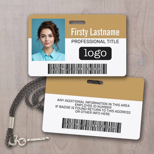 Custom Employee - Photo, Bar Code, Logo, Name Badge (Employee ID Badge with Company logo and photo)