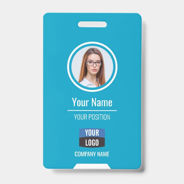 Custom Employee Photo, Bar Code, Logo, Name Badge (Front)