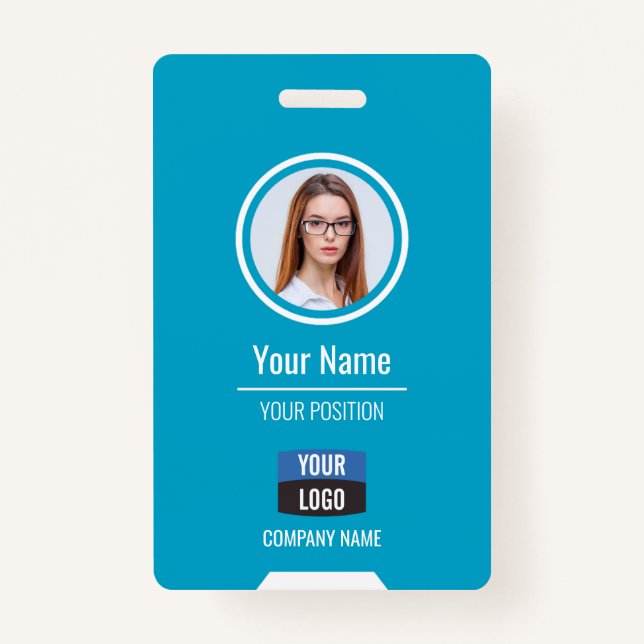 Custom Employee Photo, Bar Code, Logo, Name Badge (Front)