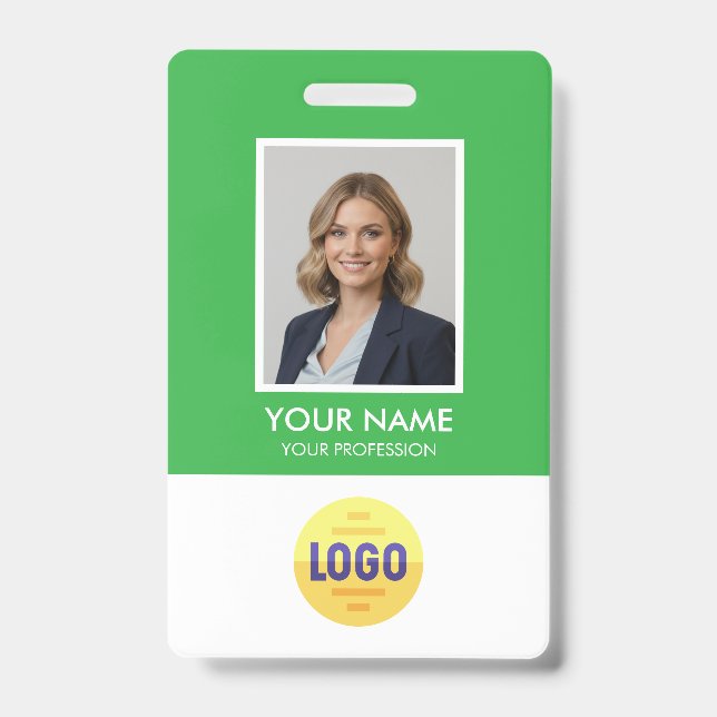 Custom Employee Photo, Bar Code, Logo, Name Badge (Front)