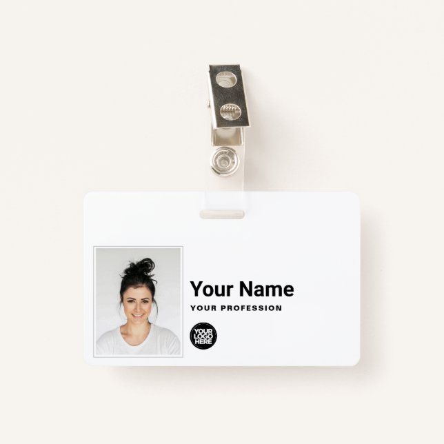 Custom Employee - Photo, Bar Code, Logo, Name Badge (Front with Clip)