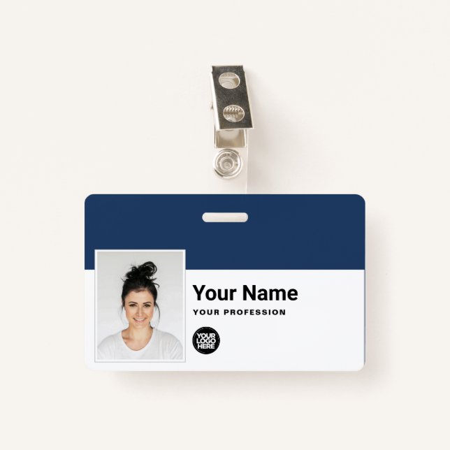 Custom Employee - Photo, Bar Code, Logo, Name Badge (Front with Clip)
