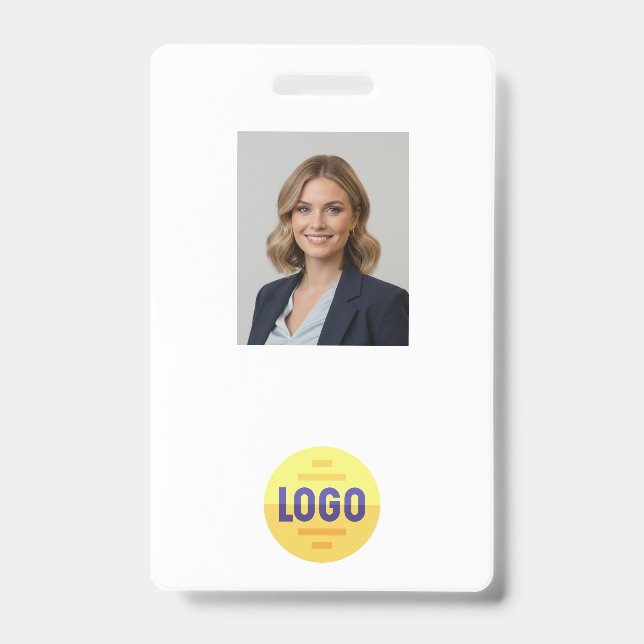 Custom Employee Photo, Bar Code, Logo, Name Badge (Front)
