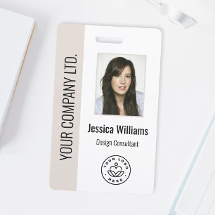 Custom Employee Photo, Bar Code, Logo, Name Beige Badge