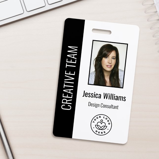 Custom Employee Photo, Bar Code, Logo, Name Black Badge (Creator Uploaded)