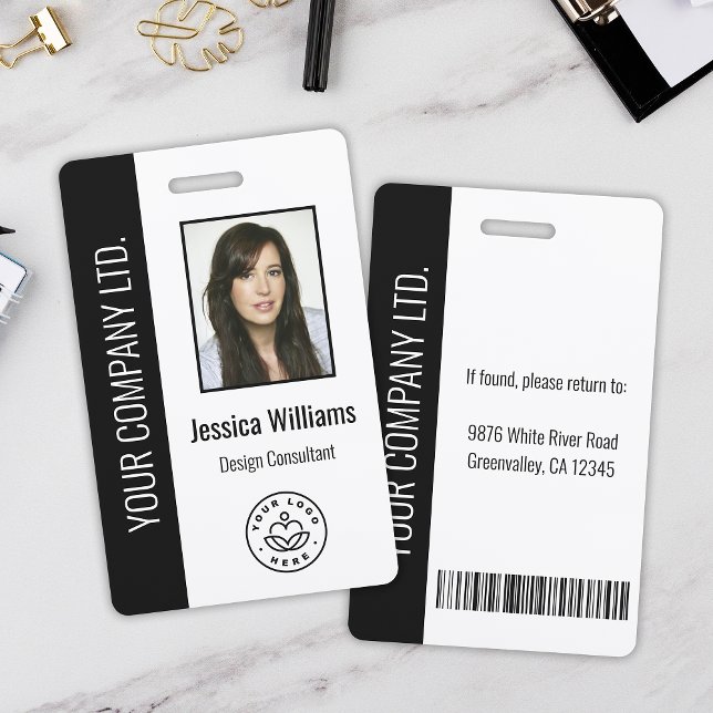 Custom Employee Photo, Bar Code, Logo, Name Black Badge (Creator Uploaded)