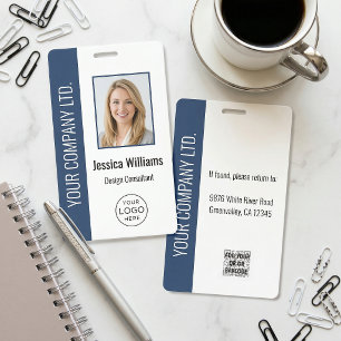 Custom Employee Photo, Bar Code, Logo, Name Blue Badge
