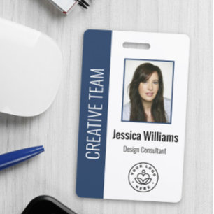 Custom Employee Photo, Bar Code, Logo, Name Blue Badge