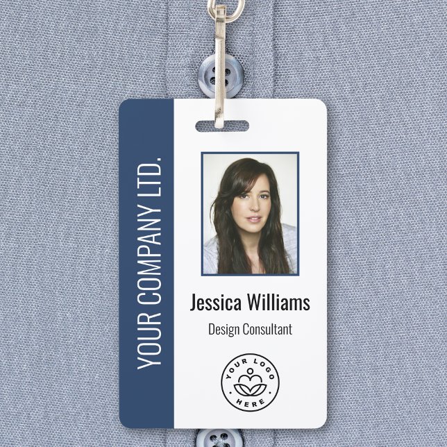 Custom Employee Photo, Bar Code, Logo, Name Blue Badge (Creator Uploaded)