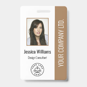 Custom Employee Photo, Bar Code, Logo, Name Brown Badge