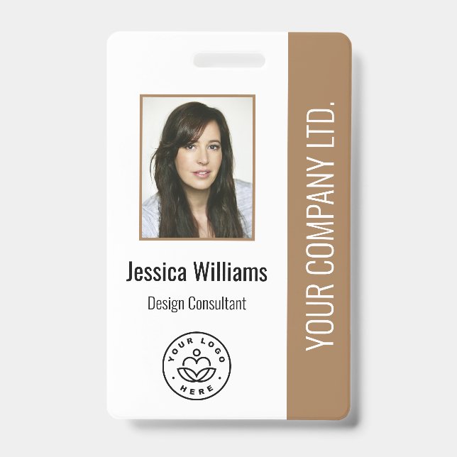 Custom Employee Photo, Bar Code, Logo, Name Brown Badge (Front)