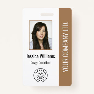 Custom Employee Photo, Bar Code, Logo, Name Brown Badge