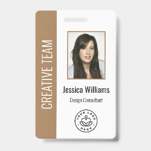 Custom Employee Photo, Bar Code, Logo, Name Brown Badge
