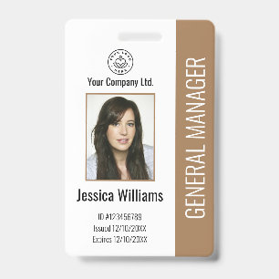 Custom Employee Photo, Bar Code, Logo, Name Brown  Badge