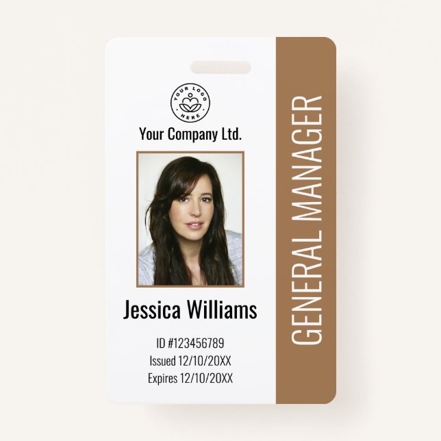 Custom Employee Photo, Bar Code, Logo, Name Brown  Badge (Front)