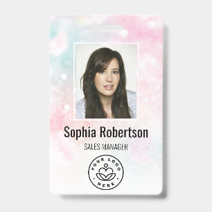 Custom Employee Photo Bar Code Logo Name Glitter Badge