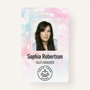 Custom Employee Photo Bar Code Logo Name Glitter Badge