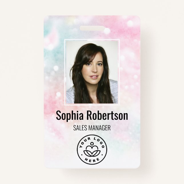 Custom Employee Photo Bar Code Logo Name Glitter Badge (Front)