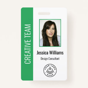 Custom Employee Photo, Bar Code, Logo, Name Green Badge