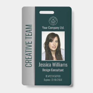 Custom Employee Photo Bar Code Logo Name Green Badge