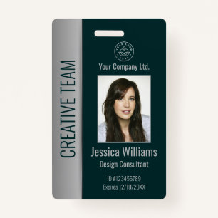 Custom Employee Photo Bar Code Logo Name Green Badge