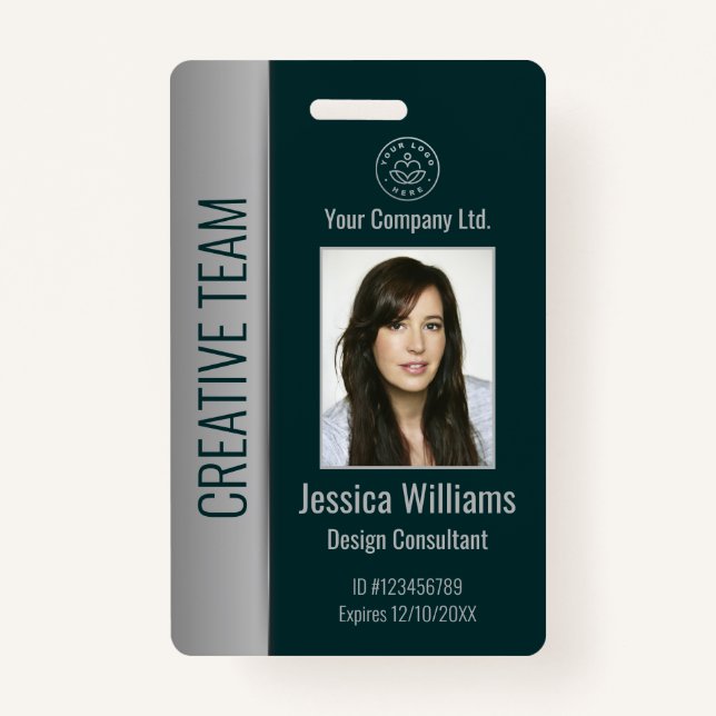 Custom Employee Photo Bar Code Logo Name Green Badge (Front)