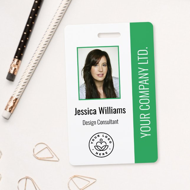Custom Employee Photo, Bar Code, Logo, Name Green Badge (Creator Uploaded)