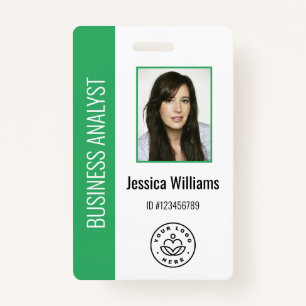 Custom Employee Photo, Bar Code, Logo, Name Green Badge