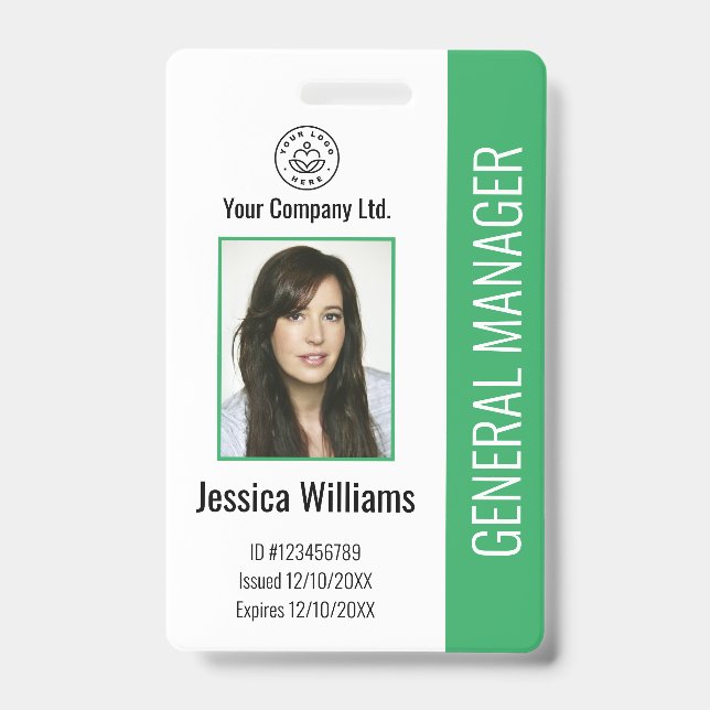 Custom Employee Photo, Bar Code, Logo, Name Green  Badge (Front)