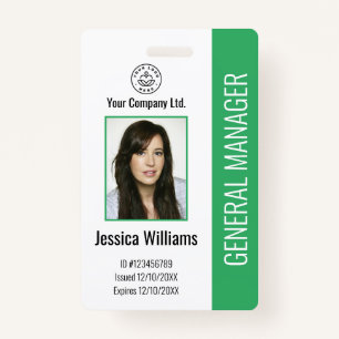 Custom Employee Photo, Bar Code, Logo, Name Green  Badge