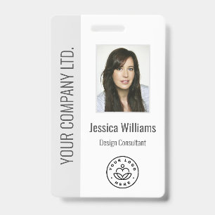 Custom Employee Photo, Bar Code, Logo, Name Grey Badge