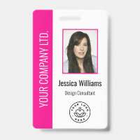 Custom Employee Photo Bar Code Logo Name Hot Pink