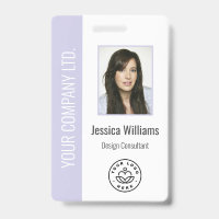 Custom Employee Photo, Bar Code, Logo, Name Lilac