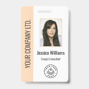 Custom Employee Photo, Bar Code, Logo, Name Peach Badge