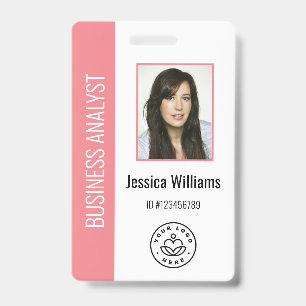 Custom Employee Photo, Bar Code, Logo, Name Pink Badge