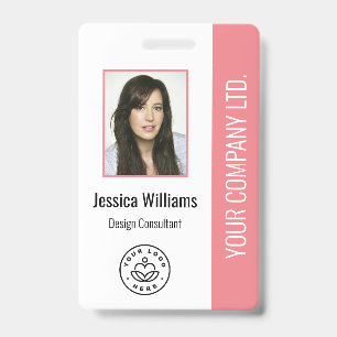 Custom Employee Photo, Bar Code, Logo, Name Pink Badge