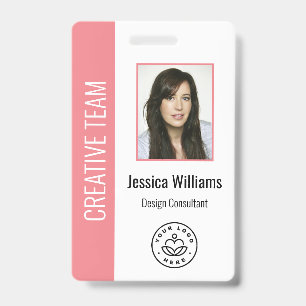 Custom Employee Photo, Bar Code, Logo, Name Pink Badge
