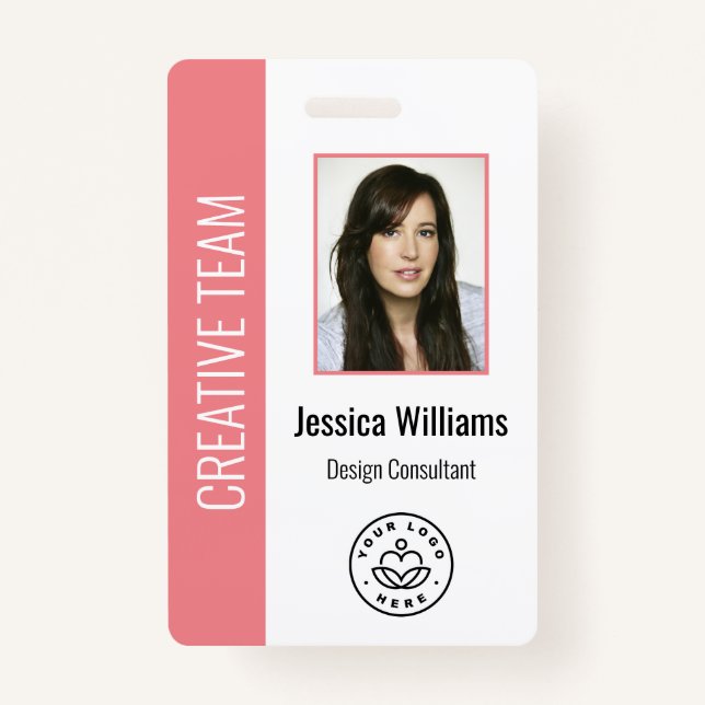Custom Employee Photo, Bar Code, Logo, Name Pink Badge (Front)