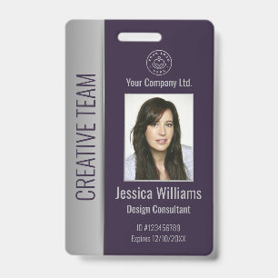 Custom Employee Photo Bar Code Logo Name Purple Badge
