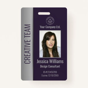 Custom Employee Photo Bar Code Logo Name Purple Badge