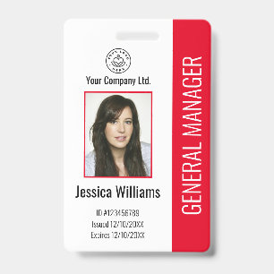 Custom Employee Photo, Bar Code, Logo, Name Red Ba Badge