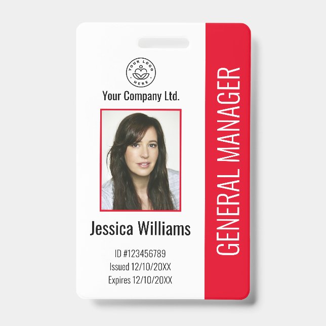 Custom Employee Photo, Bar Code, Logo, Name Red Ba Badge (Front)