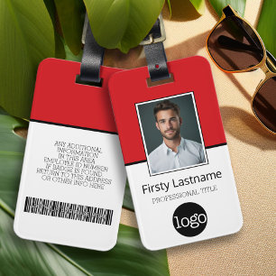 Custom Employee - Photo, Bar Code, Logo, Name Red Luggage Tag