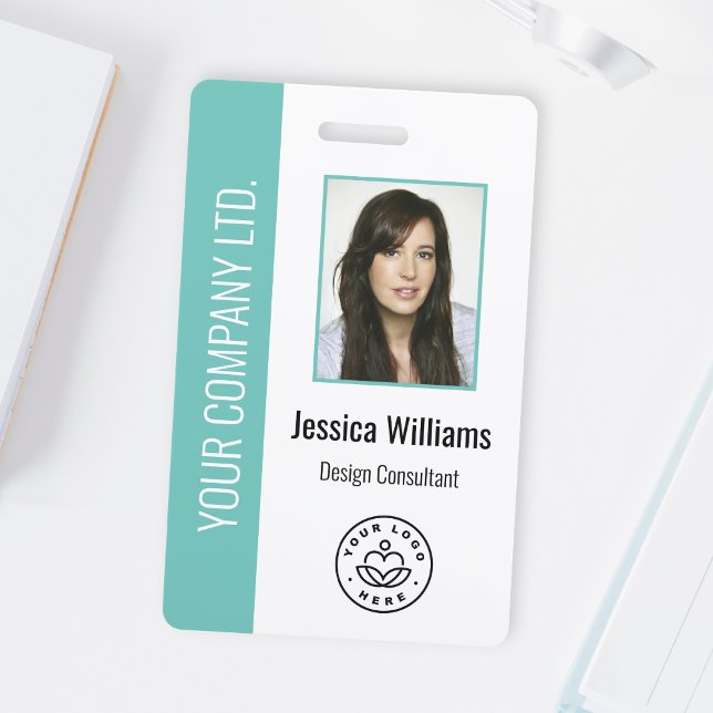 Custom Employee Photo, Bar Code, Logo, Name Teal Badge (Creator Uploaded)