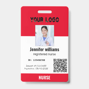 Custom Employee Photo, Bar Code, Logo, red name  Badge