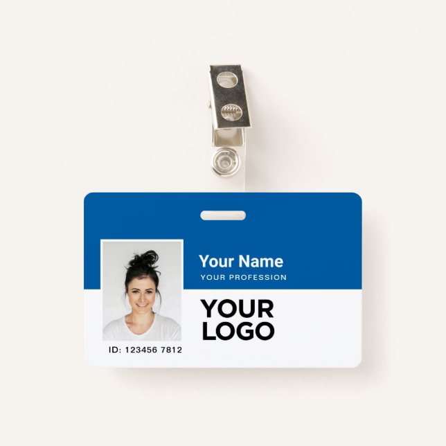 Custom Employee | Photo Bar or Qr Code Logo Name Badge (Front with Clip)