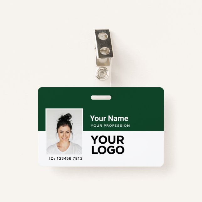 Custom Employee | Photo Bar or Qr Code Logo Name Badge (Front with Clip)