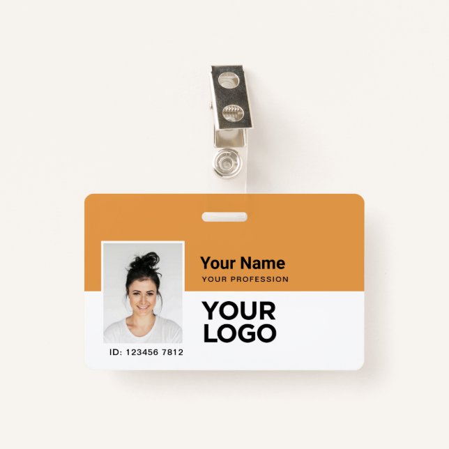 Custom Employee | Photo Bar or Qr Code Logo Name Badge (Front with Clip)