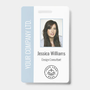 Custom Employee Photo Barcode Logo Name Dusty Blue Badge